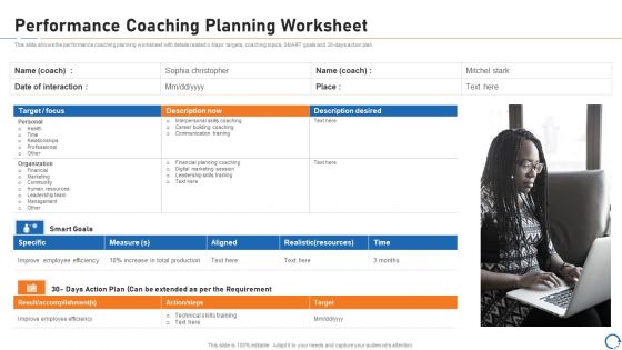 Upskill Training For Employee Performance Improvement Performance Coaching Planning Worksheet Themes PDF