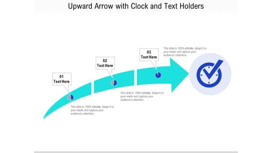 Upward Arrow With Clock And Text Holders Ppt PowerPoint Presentation Icon Pictures PDF