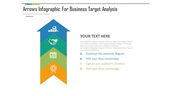 Upward Arrow With Four Business Icons PowerPoint Slides