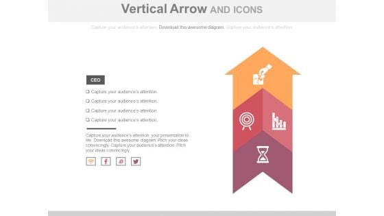 Upward Arrow With Icons For Growth Planning Powerpoint Template