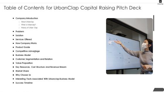 Urbanclap Capital Raising Table Of Contents For Urbanclap Capital Raising Pitch Deck Template PDF