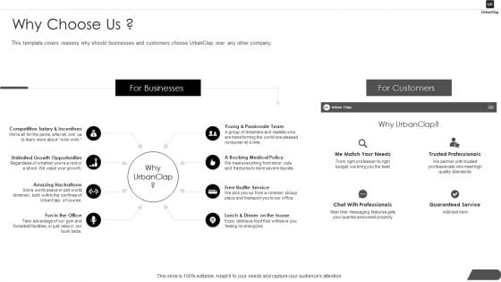 Urbanclap Capital Raising Why Choose Us Ppt PowerPoint Presentation File Slides PDF