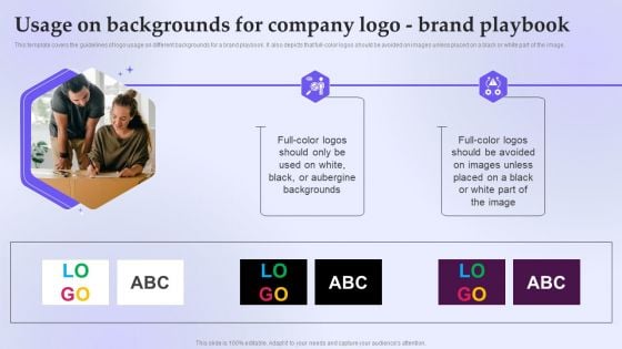 Usage On Backgrounds For Company Logo Brand Playbook Designs PDF