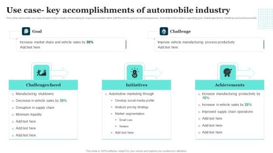 Use Case Key Accomplishments Of Automobile Industry Icons PDF