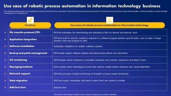 Use Case Of Robotic Process Automation In Information Technology Business Elements PDF