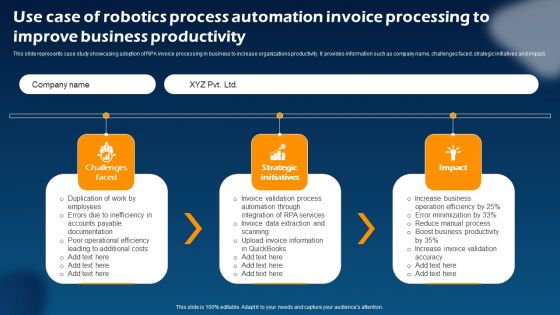 Use Case Of Robotics Process Automation Invoice Processing To Improve Business Productivity Portrait PDF