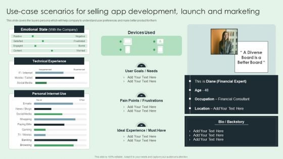 Use Case Scenarios For Selling App Development Launch And Marketing Elements PDF