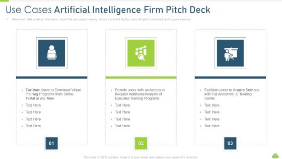 use cases artificial intelligence firm pitch deck ppt infographic template show pdf use cases artificial intelligence firm pitch deck ppt infographic template show pdf
