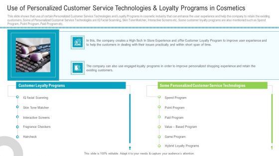 Use Of Personalized Customer Service Technologies And Loyalty Programs In Cosmetics Background PDF