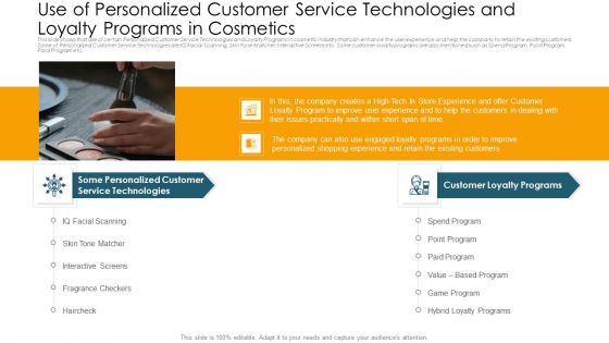 Use Of Personalized Customer Service Technologies And Loyalty Programs In Cosmetics Brochure PDF