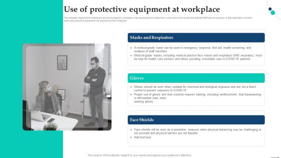 Use Of Protective Equipment At Workplace Pandemic Company Playbook Mockup PDF