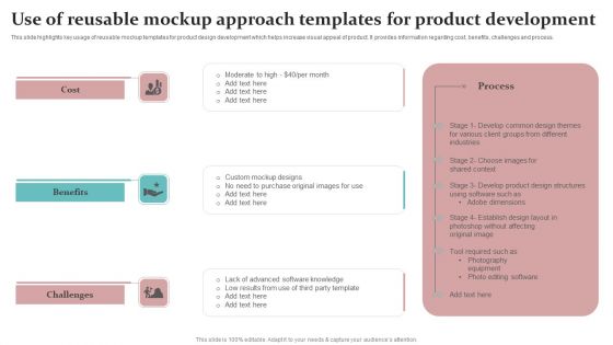 Use Of Reusable Mockup Approach Templates For Product Development Summary PDF