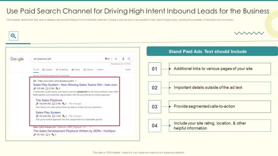 Use Paid Search Channel For Driving High Intent Inbound Leads For The Business Summary PDF