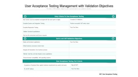 User Acceptance Testing Management With Validation Objectives Ppt PowerPoint Presentation File Inspiration PDF User Acceptance Testing Management With Validation Objectives Ppt PowerPoint Presentation File Inspiration PDF