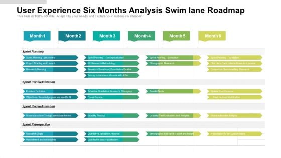 User Experience Six Months Analysis Swim Lane Roadmap Graphics