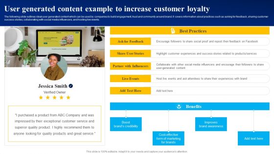 User Generated Content Example To Increase Customer Loyalty Ppt PowerPoint Presentation File Inspiration PDF