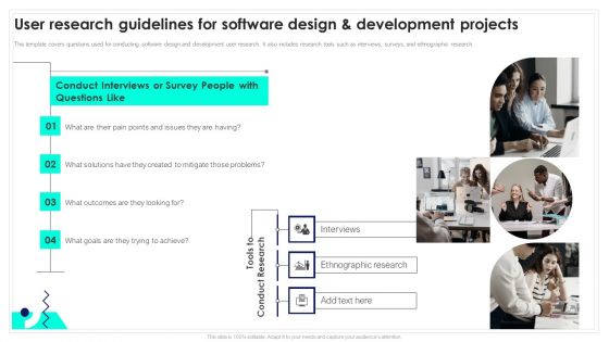 User Research Guidelines For Software Design And Development Projects Playbook For Software Engineers Template PDF