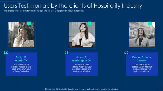 Users Testimonials By The Clients Of Hospitality Industry Ppt Portfolio Design Ideas PDF