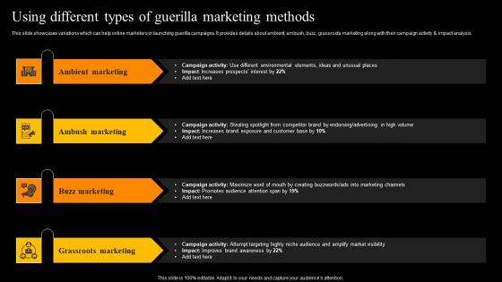 Using Different Types Of Guerilla Marketing Methods Mockup PDF