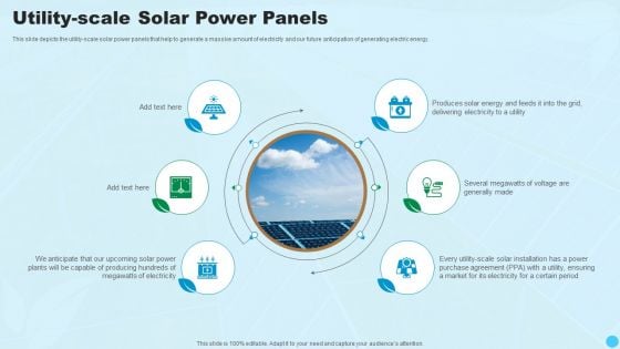Utility Scale Solar Power Panels Clean And Renewable Energy Ppt PowerPoint Presentation Icon Templates PDF