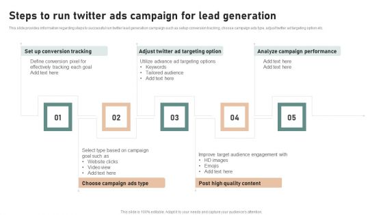 Utilizing Twitter For Social Media Steps To Run Twitter Ads Campaign For Lead Generation Icons PDF