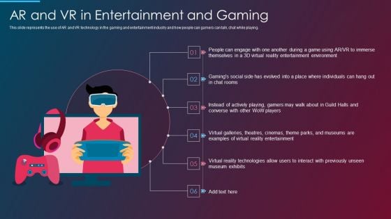 VR And AR IT AR And VR In Entertainment And Gaming Ppt File Example Topics PDF