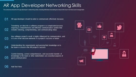 VR And AR IT AR App Developer Networking Skills Ppt File Visuals PDF