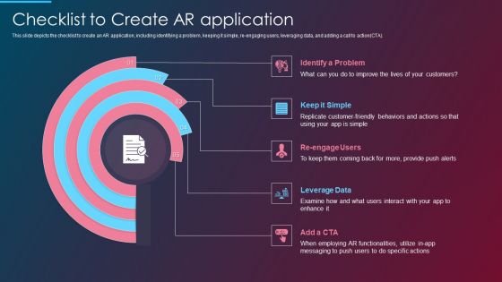 VR And AR IT Checklist To Create AR Application Ppt Summary Background Designs PDF