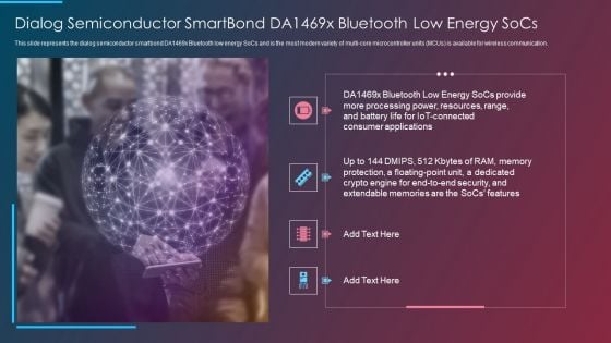 VR And AR IT Dialog Semiconductor Smartbond Da1469x Bluetooth Low Energy Socs Ppt Outline Icons PDF