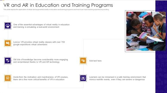 VR And AR In Education And Training Programs Ppt PowerPoint Presentation Gallery Samples PDF