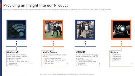 VR Market Capital Raising Elevator Pitch Deck Providing An Insight Into Our Product Summary PDF