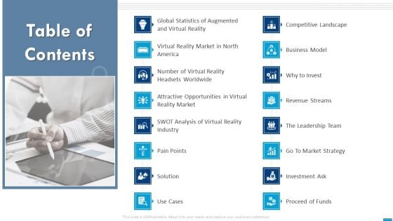 VR Startup Table Of Contents Infographics PDF