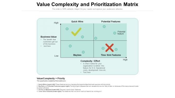 Value Complexity And Prioritization Matrix Ppt PowerPoint Presentation Icon Background Images PDF