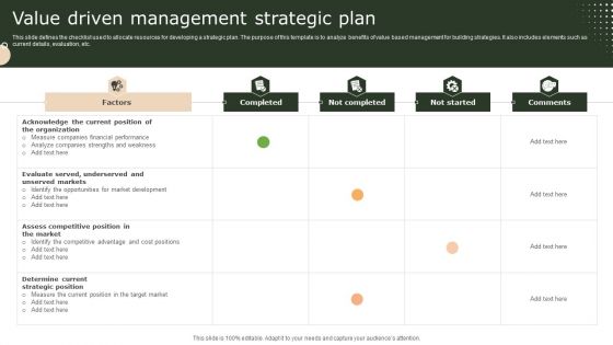 Value Driven Management Strategic Plan Portrait PDF