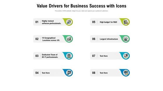 Value Drivers For Business Success With Icons Ppt PowerPoint Presentation Styles Examples