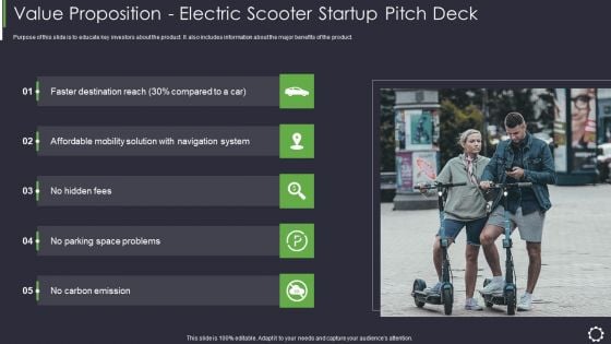 Value Proposition Electric Scooter Startup Pitch Deck Ppt Visual Aids Model PDF