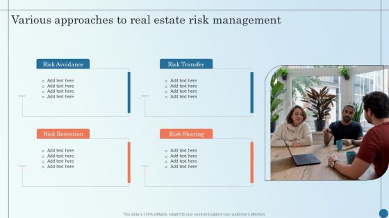 Various Approaches To Real Estate Risk Management Managing Commercial Property Risks Clipart PDF