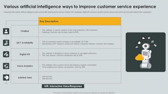 Various Artificial Intelligence Ways To Improve Customer Service Experience Guidelines PDF