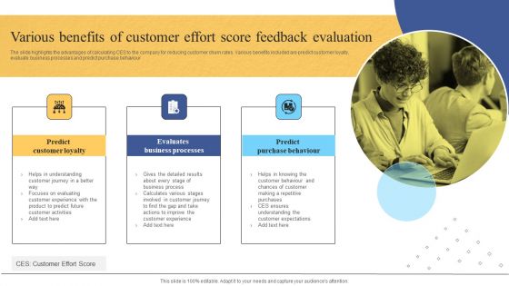 Various Benefits Of Customer Effort Score Feedback Evaluation Ppt Outline Shapes PDF