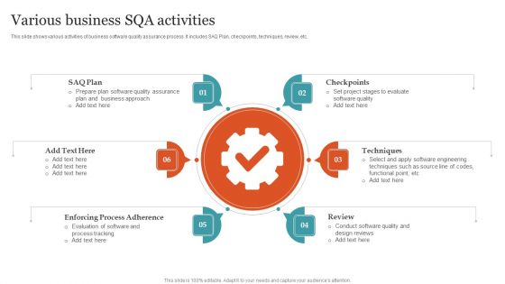 Various Business SQA Activities Ppt PowerPoint Presentation Gallery Maker PDF Various Business SQA Activities Ppt PowerPoint Presentation Gallery Maker PDF