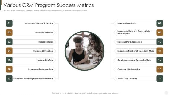 Various CRM Program Success Metrics Strategies To Improve Customer Guidelines PDF