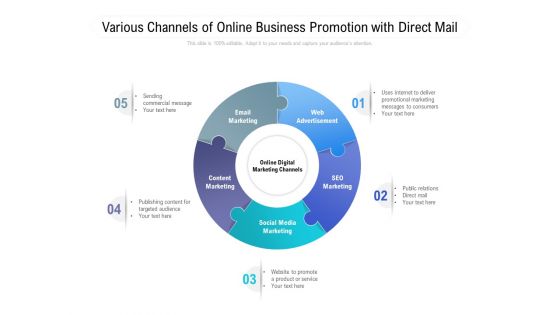 Various Channels Of Online Business Promotion With Direct Mail Ppt PowerPoint Presentation Portfolio Infographic Template