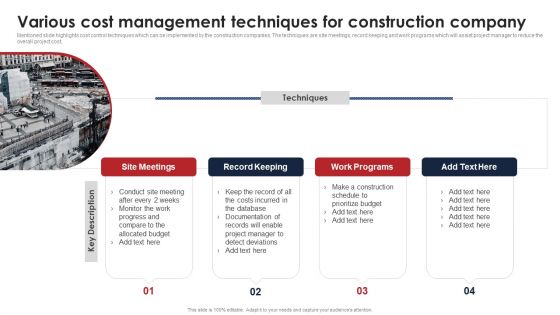 Various Cost Management Techniques For Construction Company Inspiration PDF