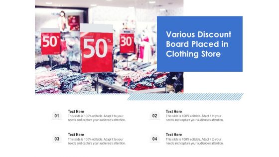 Various Discount Board Placed In Clothing Store Ppt PowerPoint Presentation File Background Designs PDF