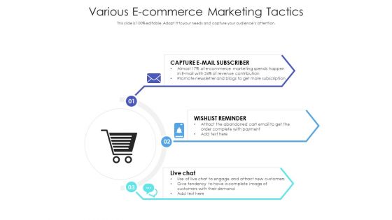 Various E-Commerce Marketing Tactics Ppt PowerPoint Presentation Icon Background Images PDF