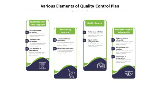 Various Elements Of Quality Control Plan Ppt PowerPoint Presentation Gallery Graphics Download PDF Various Elements Of Quality Control Plan Ppt PowerPoint Presentation Gallery Graphics Download PDF