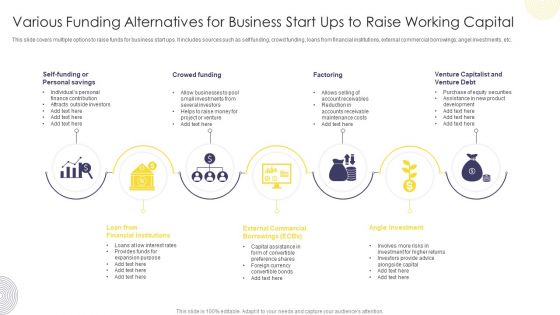 Various Funding Alternatives For Business Start Ups To Raise Working Capital Introduction PDF