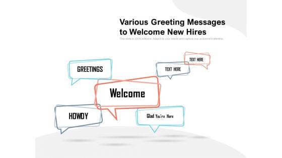 Various Greeting Messages To Welcome New Hires Ppt PowerPoint Presentation Infographics Outfit PDF