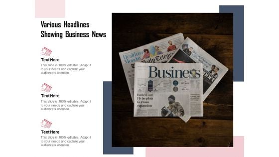 Various Headlines Showing Business News Ppt PowerPoint Presentation Professional Gridlines PDF