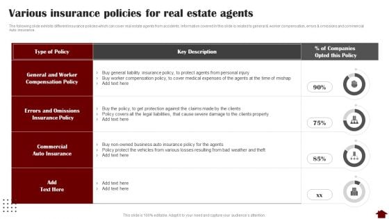 Various Insurance Policies For Real Estate Agents Ideas PDF